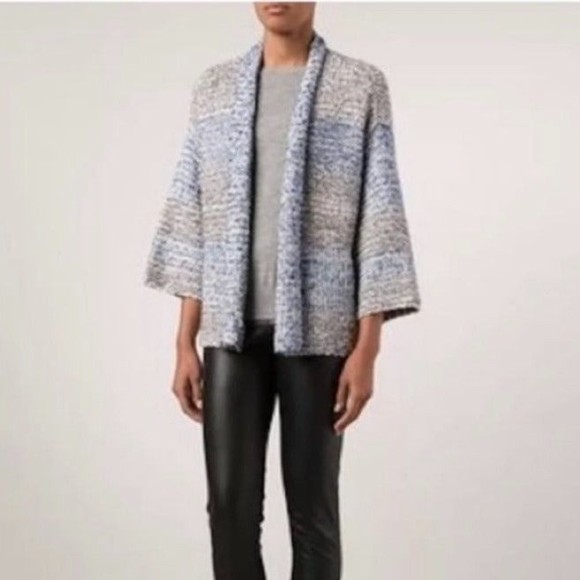Vince Blue Grey Marled Cardigan Sweater Knit Open Front Wool Blend Striped XS/S - Picture 1 of 9